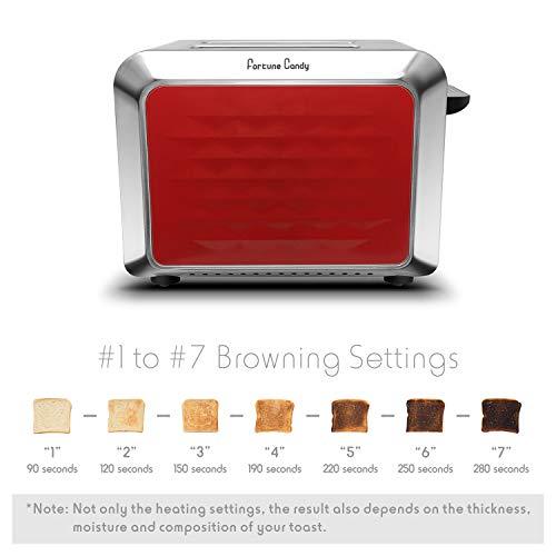 Fortune Candy 2-Slice Toaster, Stainless Steel, with Diamond Pattern, Red - Fortune Candy