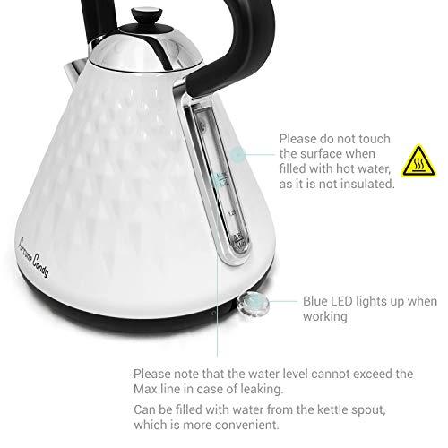Fortune Candy KS-1011E Stainless Steel Electric Kettle with Diamond Pattern, White - Fortune Candy