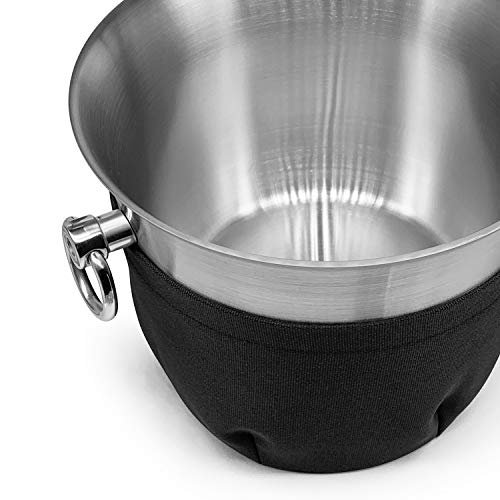 Fortune Candy Insulated Ice Bucket - Double Walled Stainless Steel Ice Bucket with Ice Tongs, Scoop, Lid, and Exclusive Handmade Nylon Holder - 3.3 L, Black