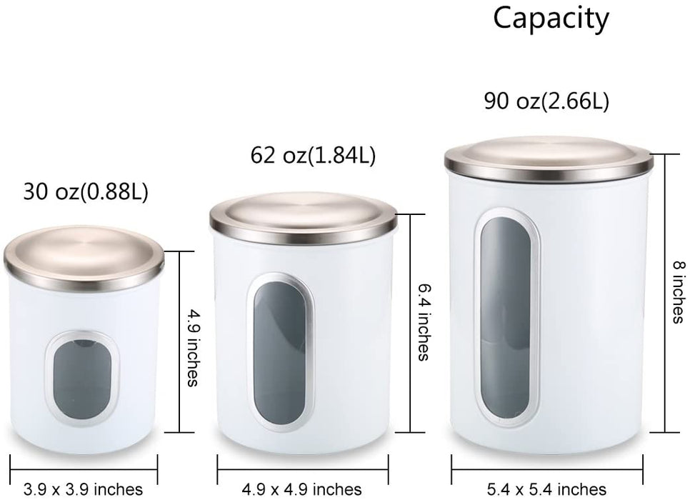 Fortune Candy Stainless Steel Canister Sets with Anti-Fingerprint Lid and Visible Window, Cereal Container Set of 3 (White)