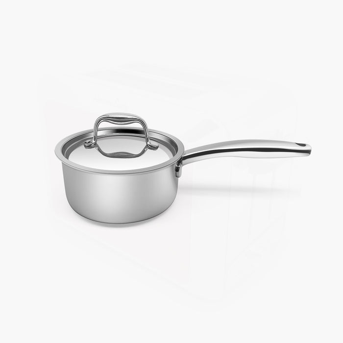 Fortune Candy 1.6-Quart Saucepan with Lid, Tri-Ply, 18/10 Stainless Steel, Comfortable Grip & Advanced Welding Technology, Dishwasher Safe, Induction Ready, Mirror Finish, Silver