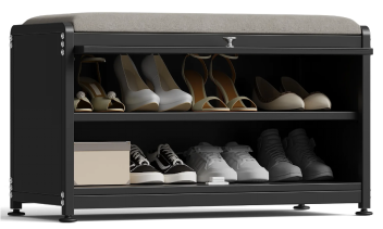 Storage Cabinet with 2 Tier Shoe Rack Black