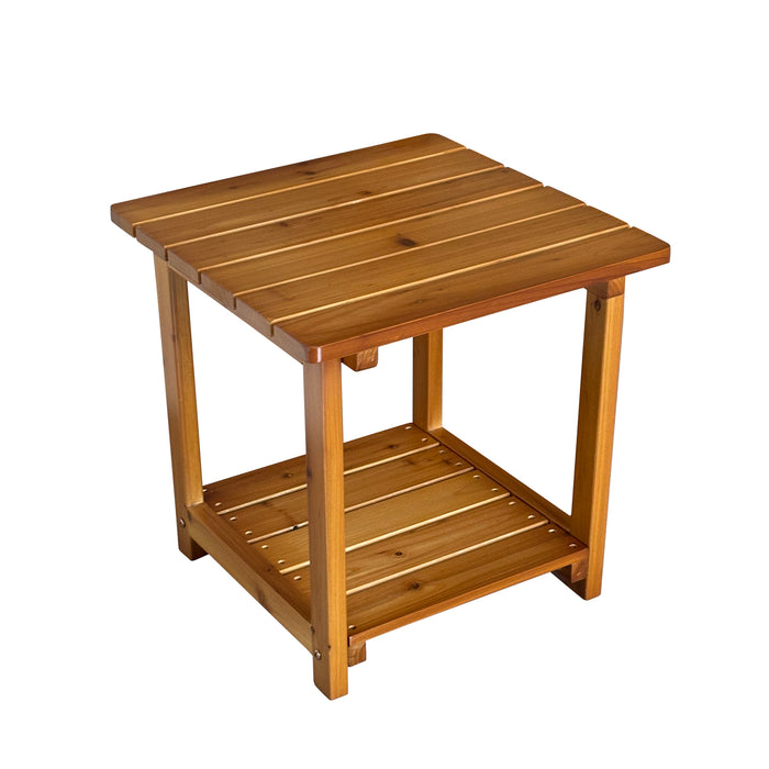 Outdoor Side Table, Solid Fir Wood, 17.7", 2-Tier End Table, Weather Resistant, for Patio, Pool, Porch