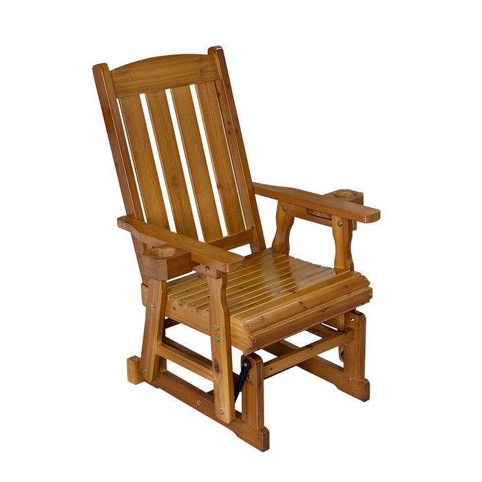 Wooden Patio Glider for One Person (Natural - Wide Slat Back)