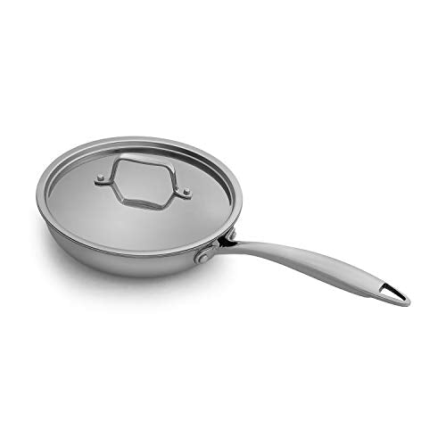 Fortune Candy Fry Pan with Lid, 3-ply Skillet, 18/8 Stainless Steel,  Induction Ready, Dishwasher Safe, Silver (8-Inch)