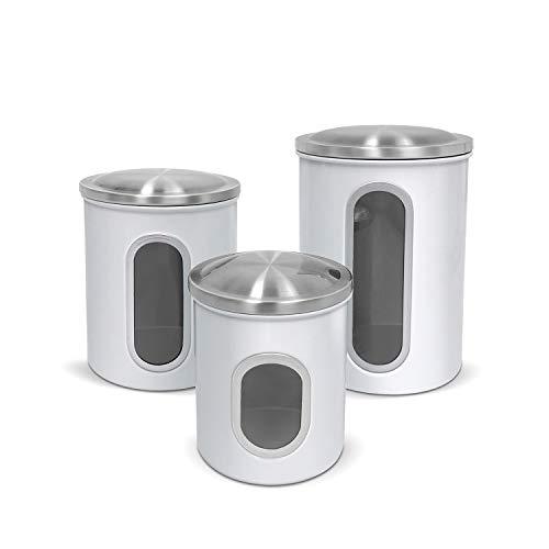 Fortune Candy Stainless Steel Canister Sets with Anti-Fingerprint Lid and Visible Window, Cereal Container Set of 3 (White) - Fortune Candy