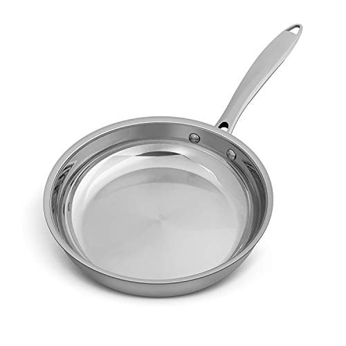 Fortune Candy 8-Inch Fry Pan with Lid, 3-ply Skillet, 18/8 Stainless Steel, Dishwasher Safe, Induction Ready, Silver (Mirror Finish)