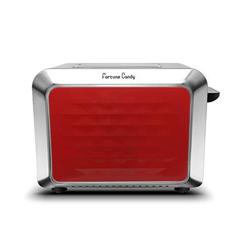 Fortune Candy 2-Slice Toaster, Stainless Steel, with Diamond Pattern, Red - Fortune Candy