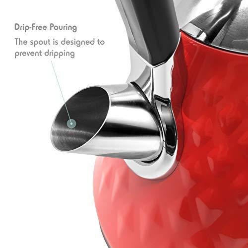 Fortune Candy KS-1011E Electric Kettle, Stainless Steel, with Diamond Pattern, Raspberry Red - Fortune Candy