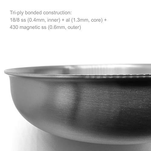 Fortune Candy Fry Pan with Lid, 3-ply Skillet, 18/8 Stainless Steel,  Induction Ready, Dishwasher Safe, Silver (10-inch)