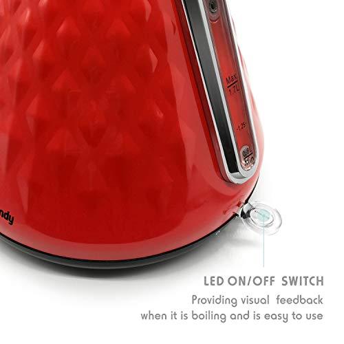 Fortune Candy KS-1011E Electric Kettle, Stainless Steel, with Diamond Pattern, Raspberry Red - Fortune Candy