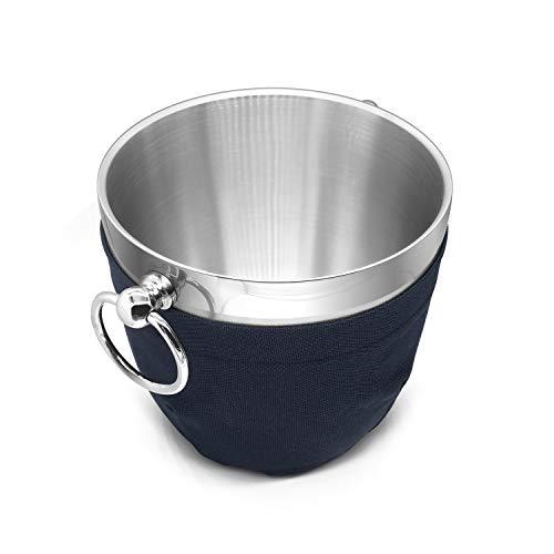 Fortune Candy Insulated Ice Bucket - Double Walled Stainless Steel Ice Bucket with Ice Tongs, Scoop, Lid, and Exclusive Handmade Nylon Holder - 2.8 L, Silver/Navy Blue 2 - Fortune Candy