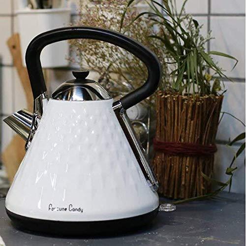 Fortune Candy KS-1011E Stainless Steel Electric Kettle with Diamond Pattern, White - Fortune Candy