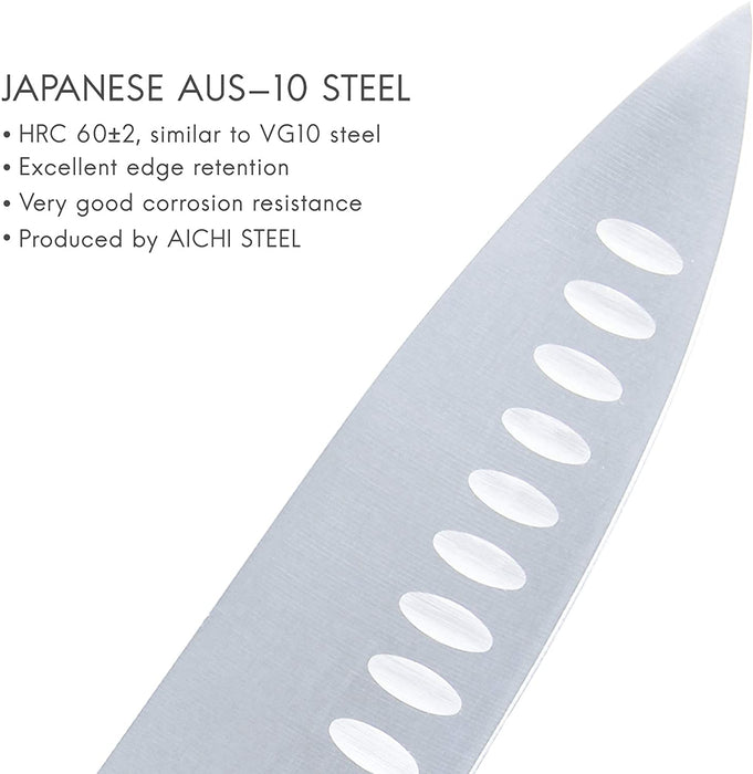 Fortune Candy 8 Inch Chef’s Knife - Japanese AUS-10 Stainless Steel Kitchen Knife - Full Tang, Classic Handle (Silver)