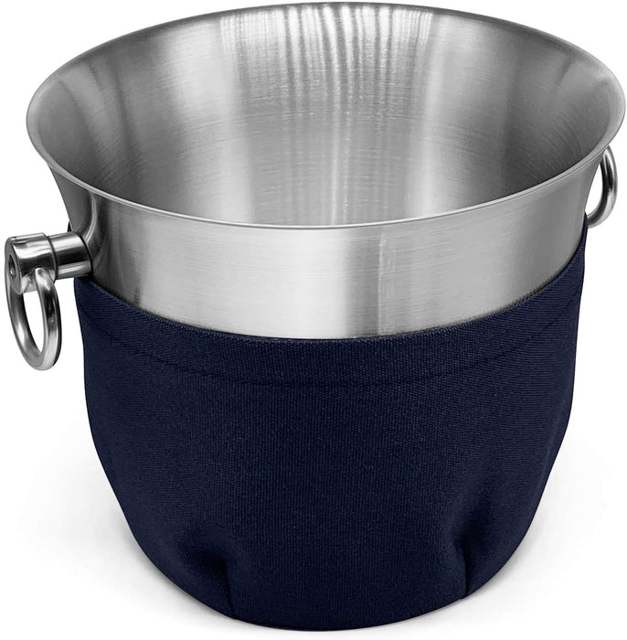 Fortune Candy Insulated Ice Bucket - Double Walled Stainless Steel Ice Bucket with Ice Tongs, Scoop, Lid, and Exclusive Handmade Nylon Holder - 3.3 L, Navy Blue