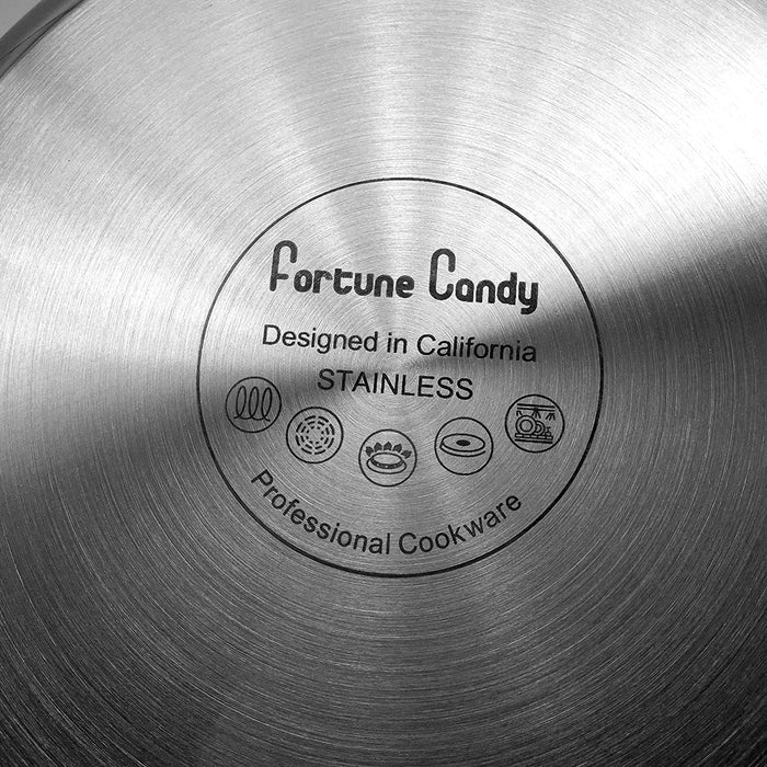 Fortune Candy Fry Pan with Lid, 3-Ply Skillet, 18/8 Stainless Steel, Induction Ready, Dishwasher Safe, Silver (10-Inch)
